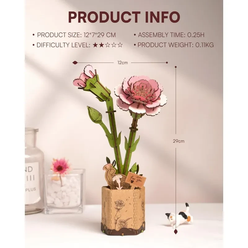 3D Puzzle Flowers Wooden Model Kits for Adults