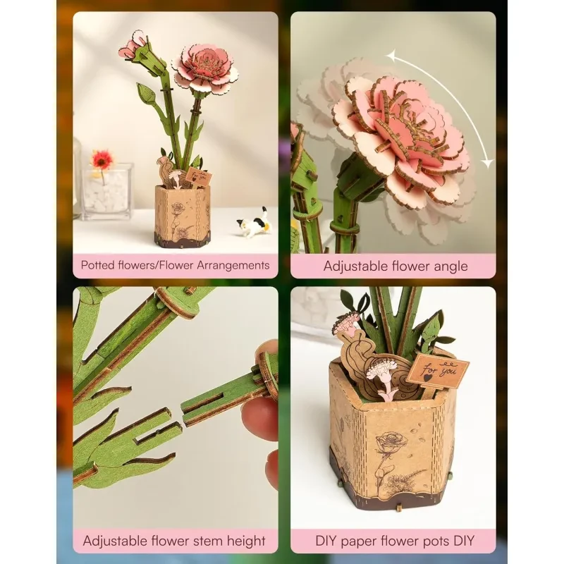 3D Puzzle Flowers Wooden Model Kits for Adults