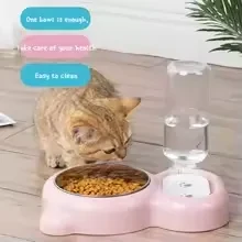 No-Spill Stainless Steel Pet Water Dispenser & Double Bowl