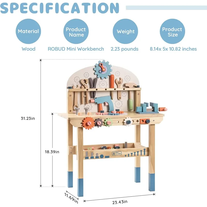 ROBOTIME Wooden Tool Workbench for Kids