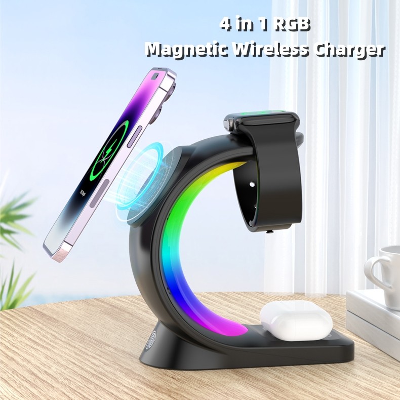4-in-1 Magnetic Wireless Charging Station with LED Light