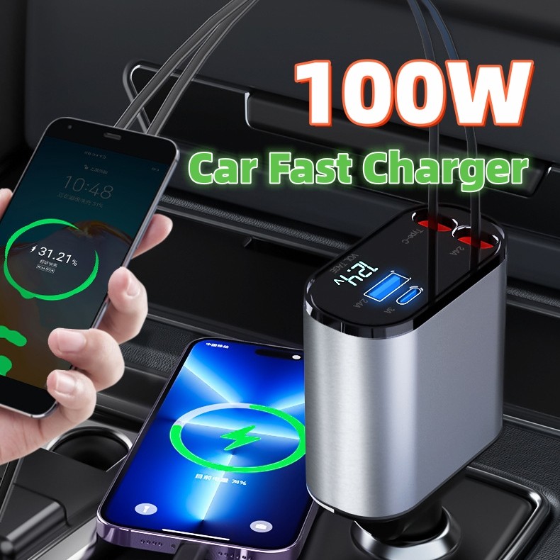 100W Metal Car Charger USB & Type-C Adapter
