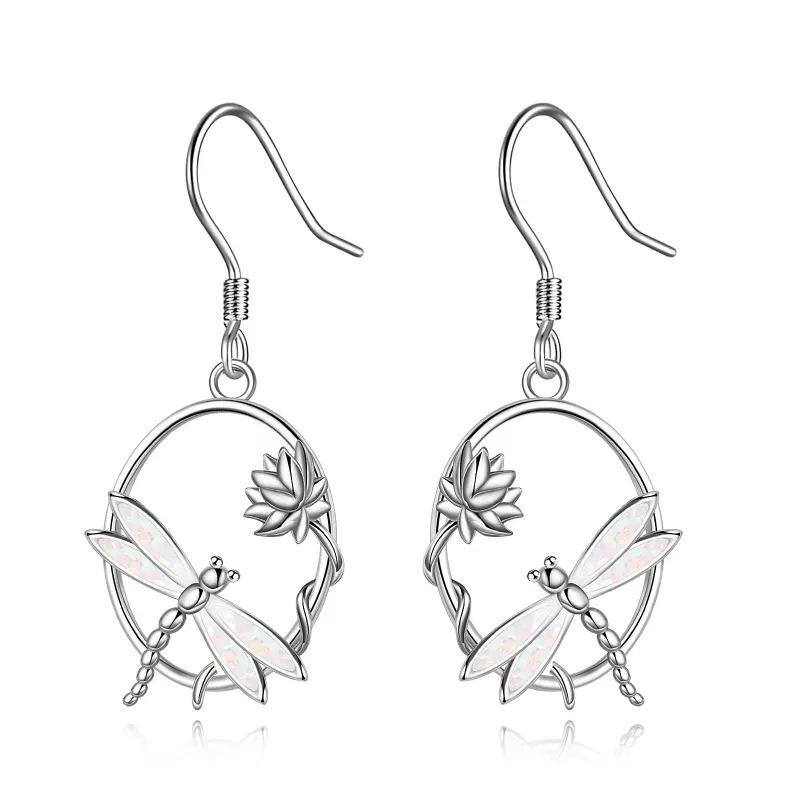 Dragonfly Opal Silver Dangle Earrings