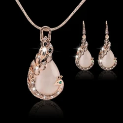 Elegant Peacock Jewelry Set with Necklace and Earrings