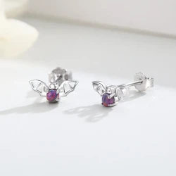 Sterling Silver Opal Bat Earrings