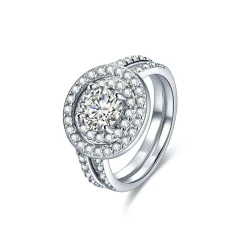 925 Sterling Silver Double Halo CZ Ring Set