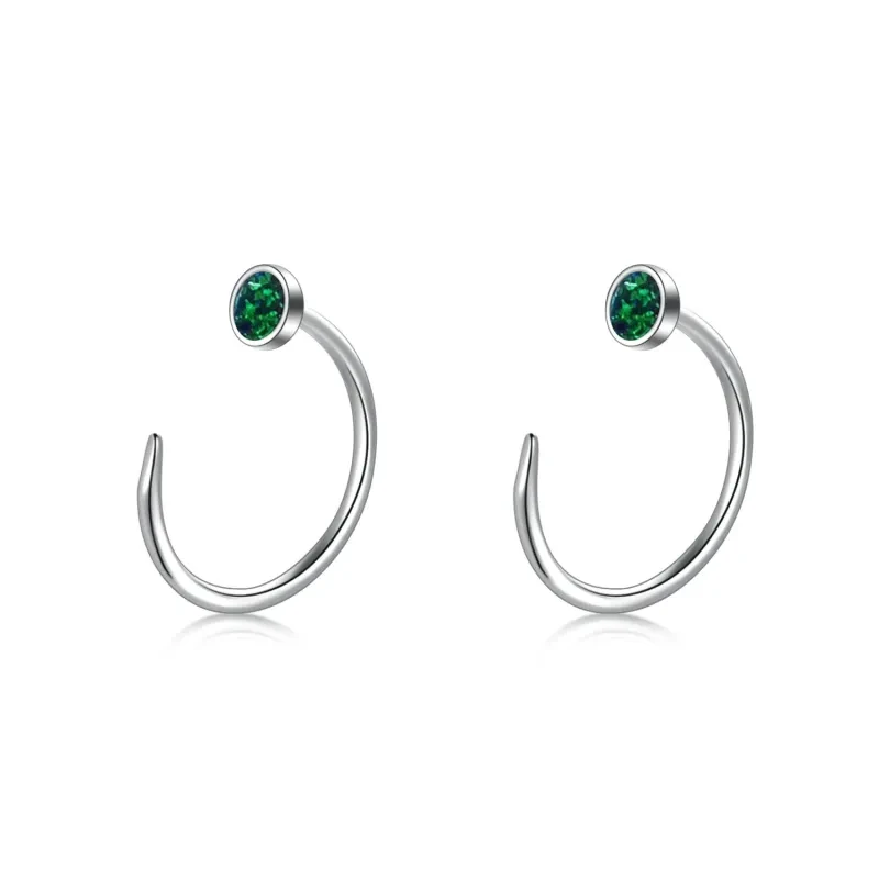 Opal Half Cuff Hoop Huggie Earrings for Women