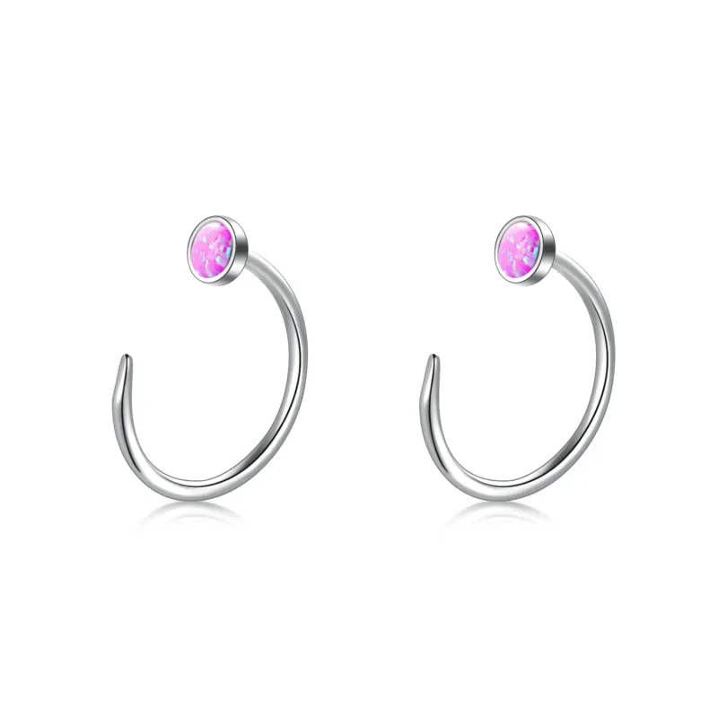 Opal Half Cuff Hoop Huggie Earrings for Women