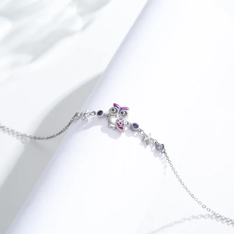 Purple Owl Sterling Silver Bracelet for Women & Girls