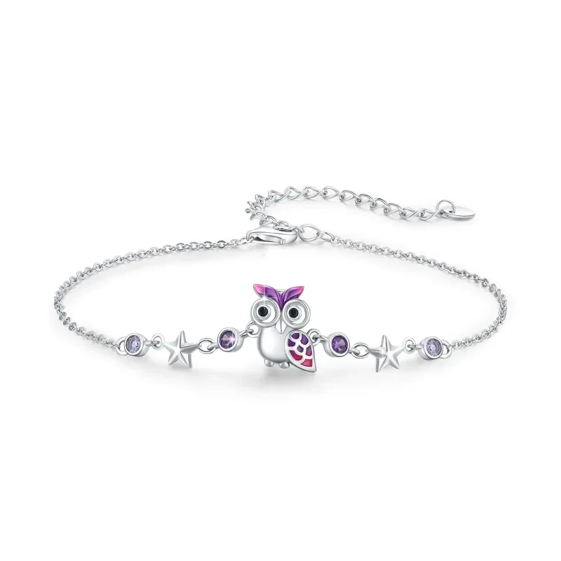 Purple Owl Sterling Silver Bracelet for Women & Girls
