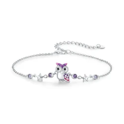 Purple Owl Sterling Silver Bracelet for Women & Girls