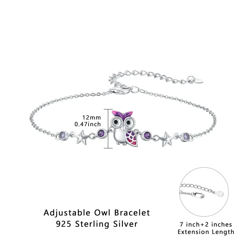 Purple Owl Sterling Silver Bracelet for Women & Girls
