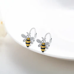 Sterling Silver Bumble Bee Hoop Earrings for Women & Girls