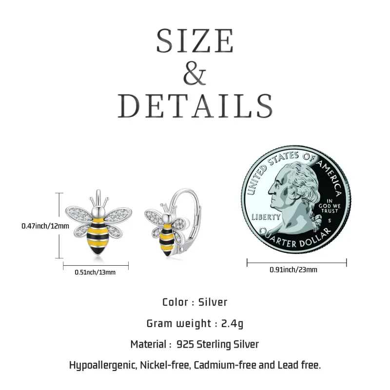 Sterling Silver Bumble Bee Hoop Earrings for Women & Girls